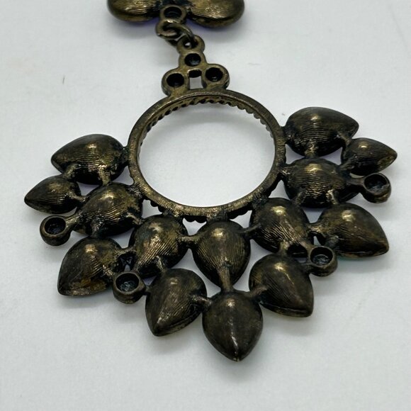 Vintage Rhinestone Dangle Earrings Purple Turquoise Yellow Statement Mardi Gras - Picture 11 of 12